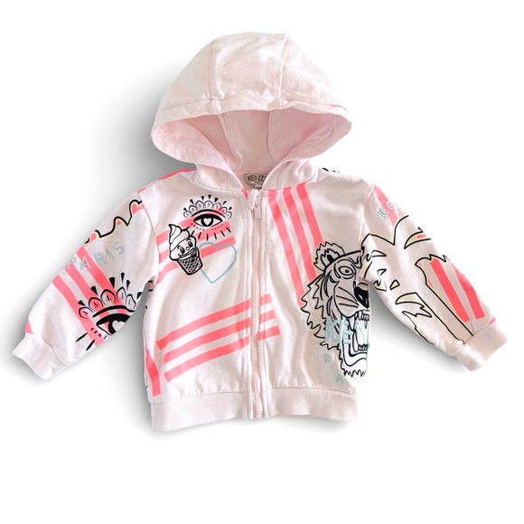 Kenzo Other - Kenzo Kids Paris Tiger Graphic Zip Hoodie Light Pink Sweatshirt Girls 2 (2A)
